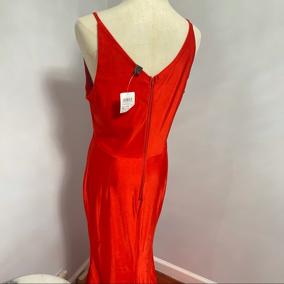 # Windsor Bright Red V Neck / V Back Stretchable Long Dress - Picture 11 of 15